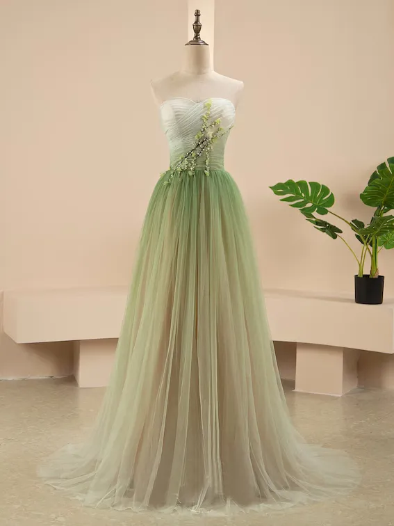 Selinadress A Line Sweetheart Ruffles Princess Formal Dress Ombre Sage Prom Dress QWE044 ombre sage tulle gown with ruffles