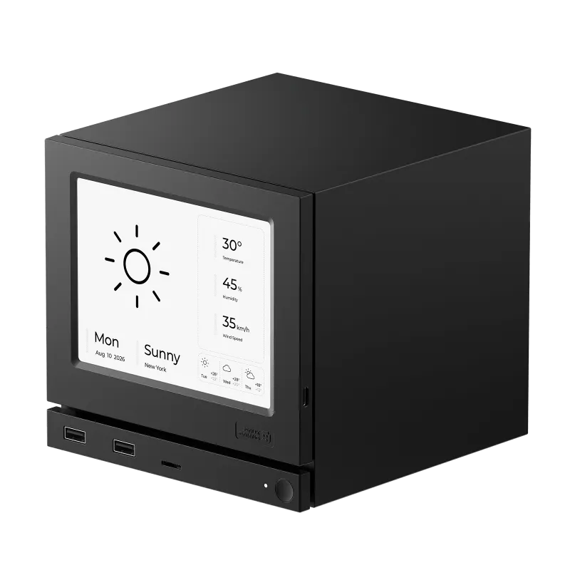 JSAUX Faceplate for Steam Machine showing magnetic display panel attached to front of gaming console