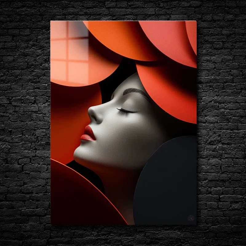 CruArt Dream in Scarlet Metal Print grayscale profile with vibrant red circles