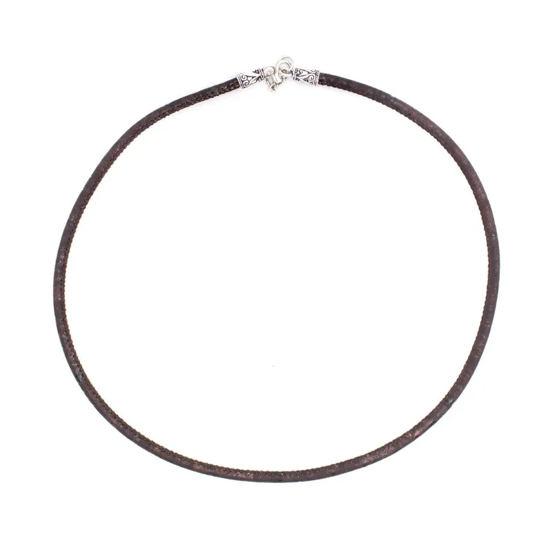 Corkadia 3MM Round Brown Cork Necklace, a minimalist brown cork cord necklace on a neutral background