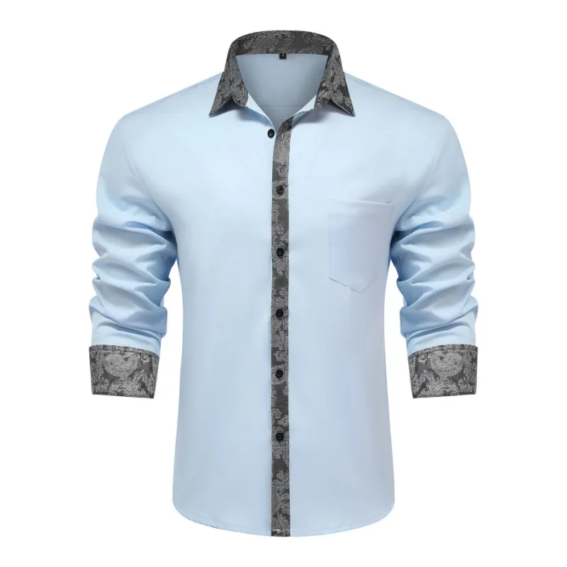 Cloudstyle Men's long-sleeved casual shirt, embroidered pattern with structured collar