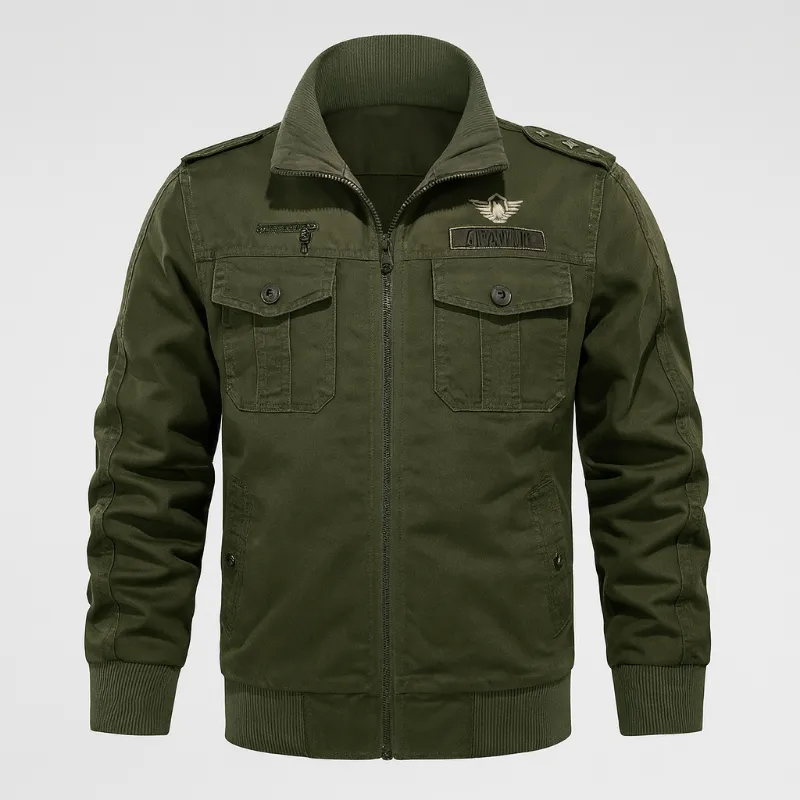 Falour Cotton Lightweight Army Windbreaker Jacket with multiple pockets and ribbed cuffs