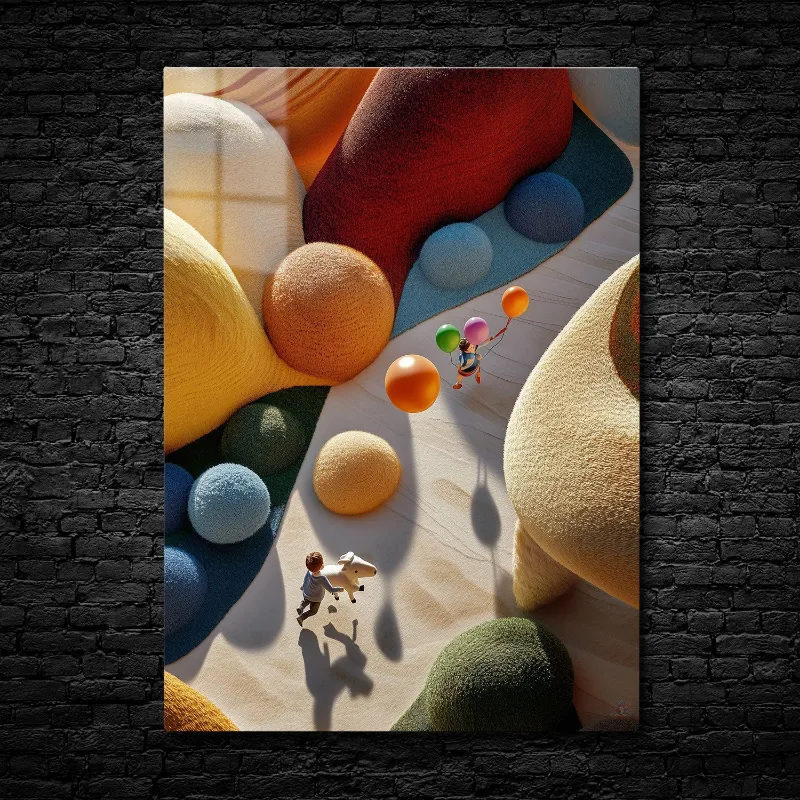 CruArt Playful Horizons metal print showing child exploring colorful landscape