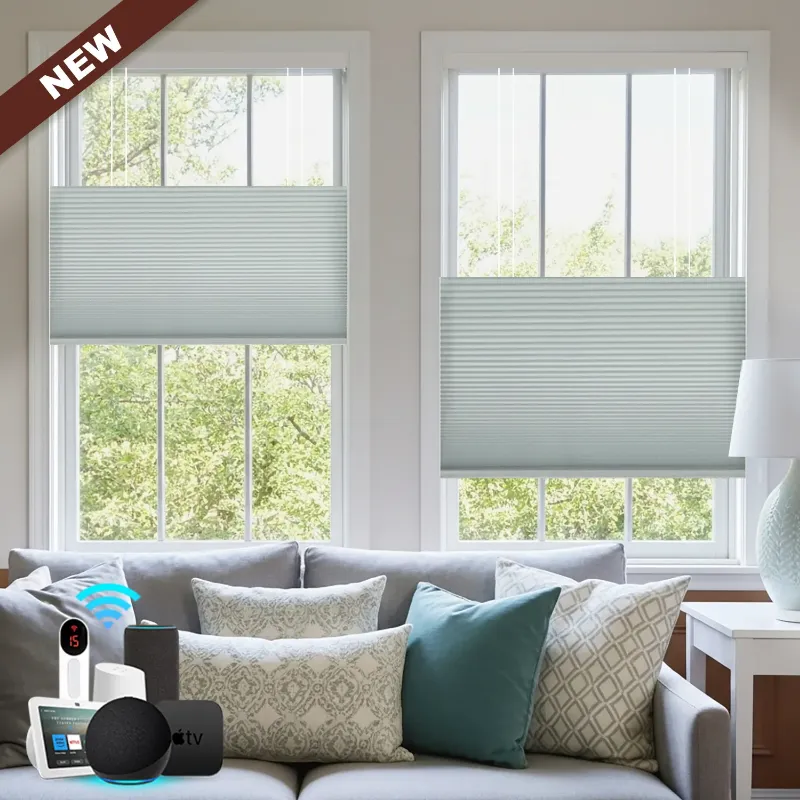 Bringnox Motorized Blackout Top Down Bottom Up Cellular Shades installed on a window