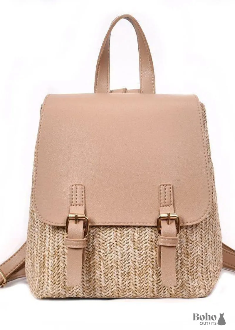 Boho Dress Boho Backpack Purse Abigail, woven straw backpack with adjustable straps and buckle flap
