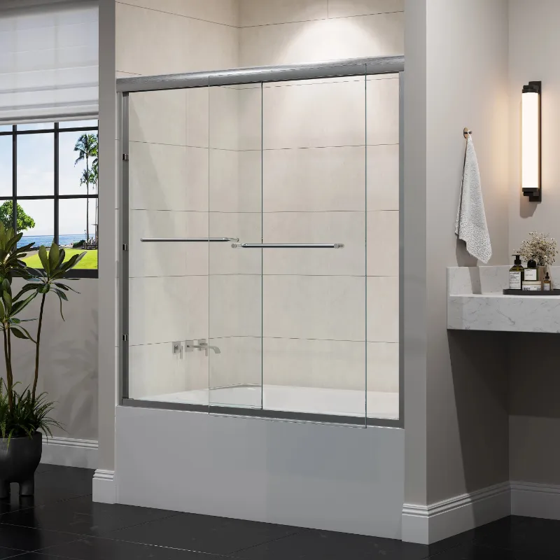 HOROW 60 Inch Brushed Nickel Bathtub Glass Door with 1/4 inch tempered glass