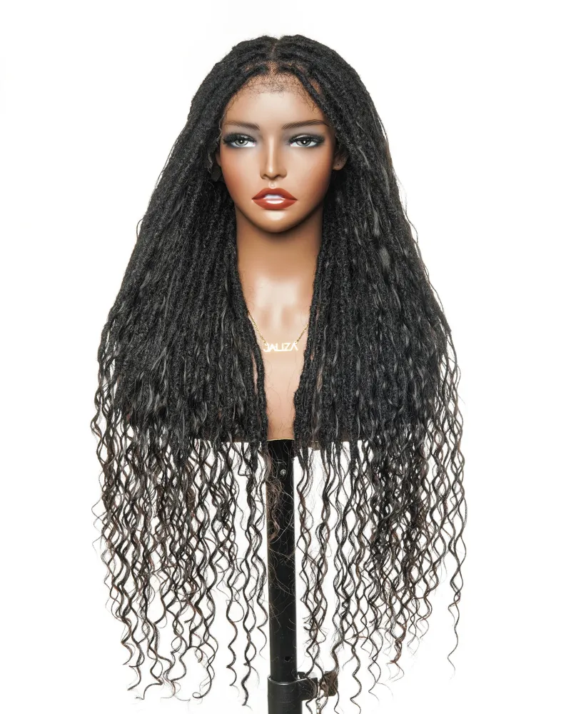 Jaliza 100% Human Hair Salon-level Pre Bleached HD Full Lace Knotless Boho Locs Wig with 100 strands