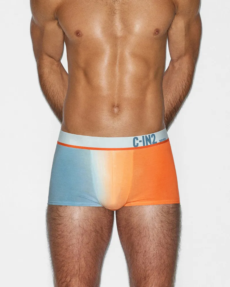 C-IN2 Dip Dye Trunk Goldfish Orange, mid-rise square-cut trunk front view