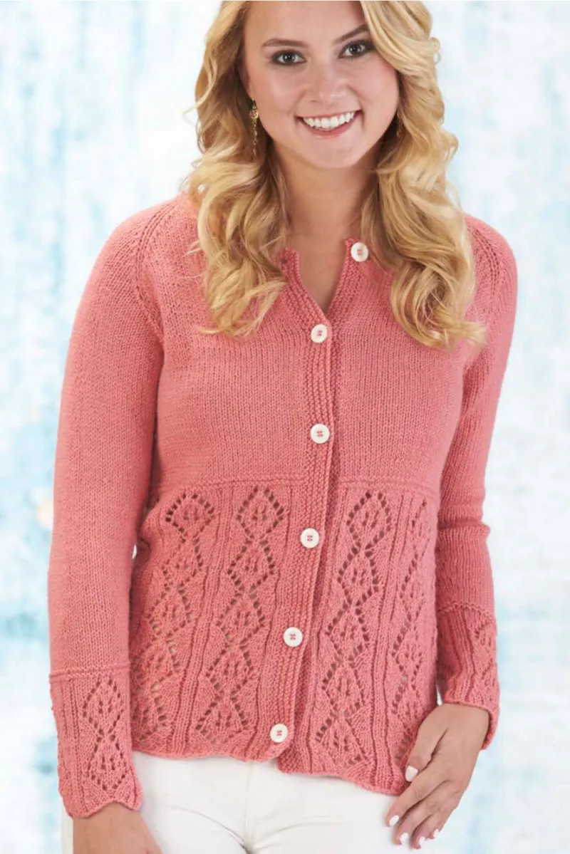 Kristen TenDyke Lulu Cardigan in coral berry with lace panels and button front