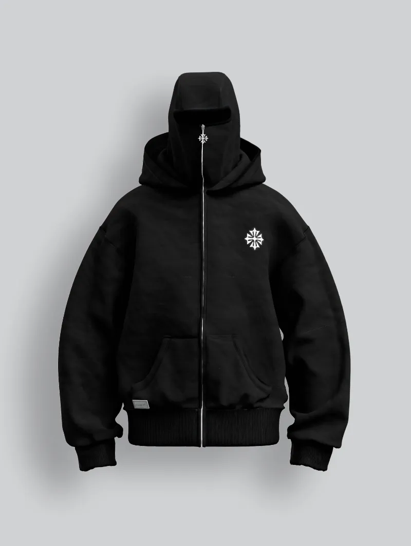 ARNTREAL Shadow Hoodie, a black hoodie with integrated balaclava and embroidered logo details