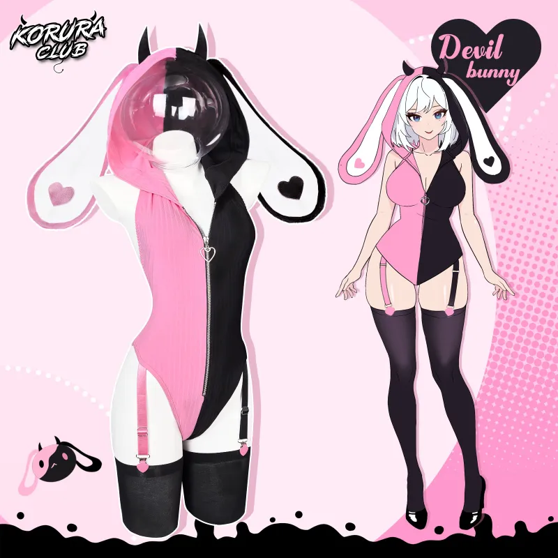 Koruraclub Heart Pattern Two-Tone Black and Pink Bunny KO129 costume set