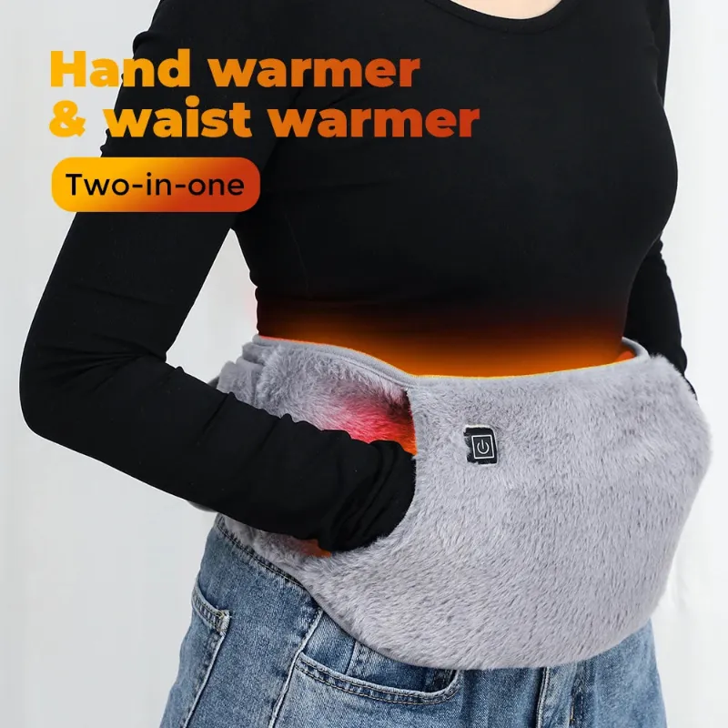 Kicklo 2 in 1 Electric Waist Hand Warmer showing crystal velvet belt with USB cable