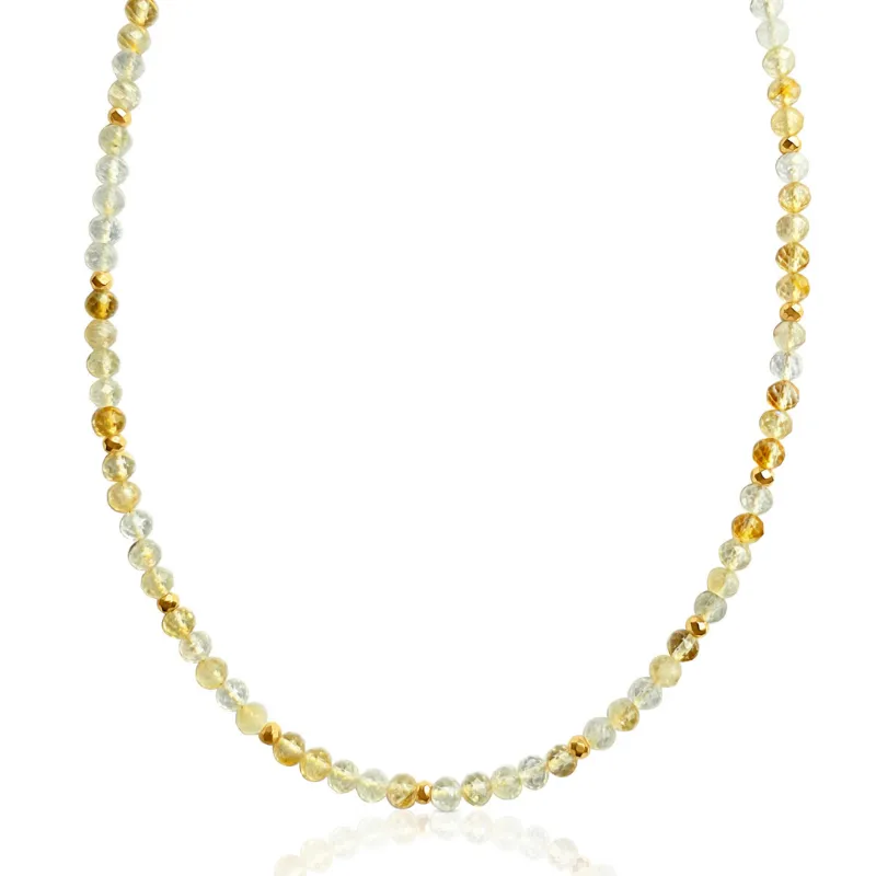 DORSYA Solara Citrine November Birthstone Beaded Necklace with natural golden citrine gemstone beads and gold accents