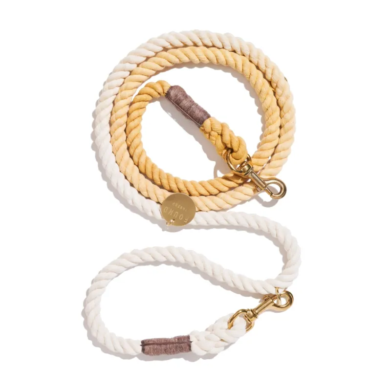 Found My Animal Butterscotch Cotton Rope Dog Leash with bolt snaps, full leash length shown on neutral background
