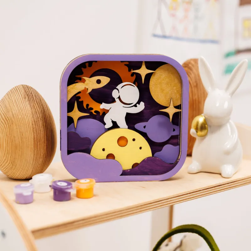 Enjoy The Wood 3D DIY Wood Painting Kit for Kids Space with rocket and planet pieces