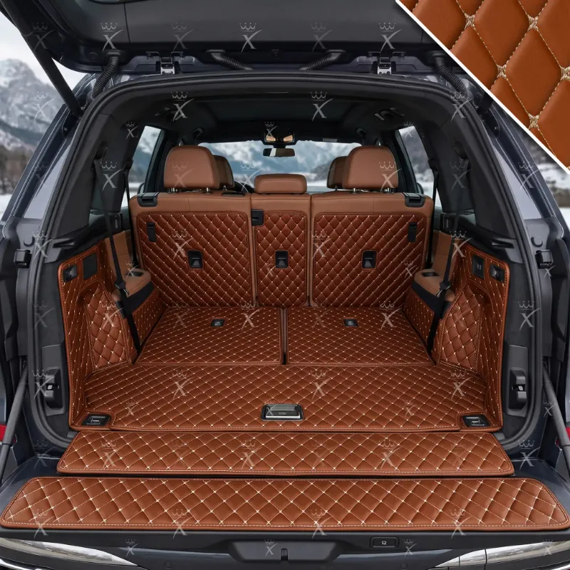 Luxus Car Mats 360Fit Diamond Trunk Mat in caramel brown, showing raised-wall cargo coverage