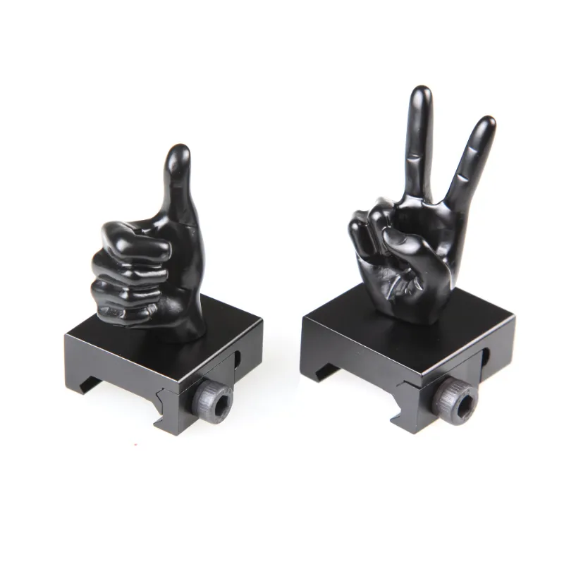The Stinger Tools Black Novelty Finger Iron Sight Set showing straight V Hand and Thumbs Up design