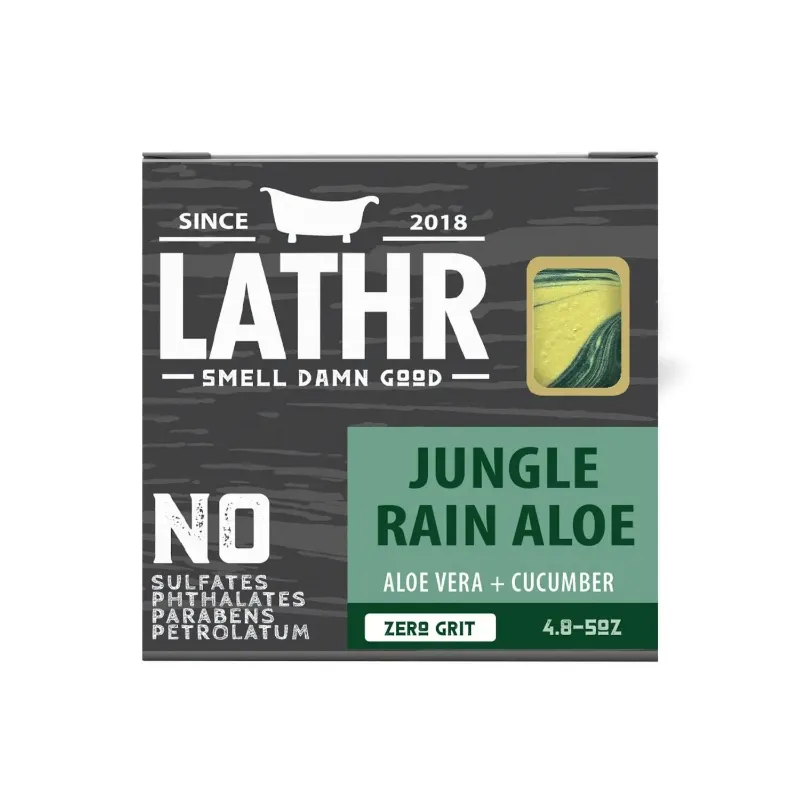 LATHR Jungle Rain Aloe Soap Bar in green packaging
