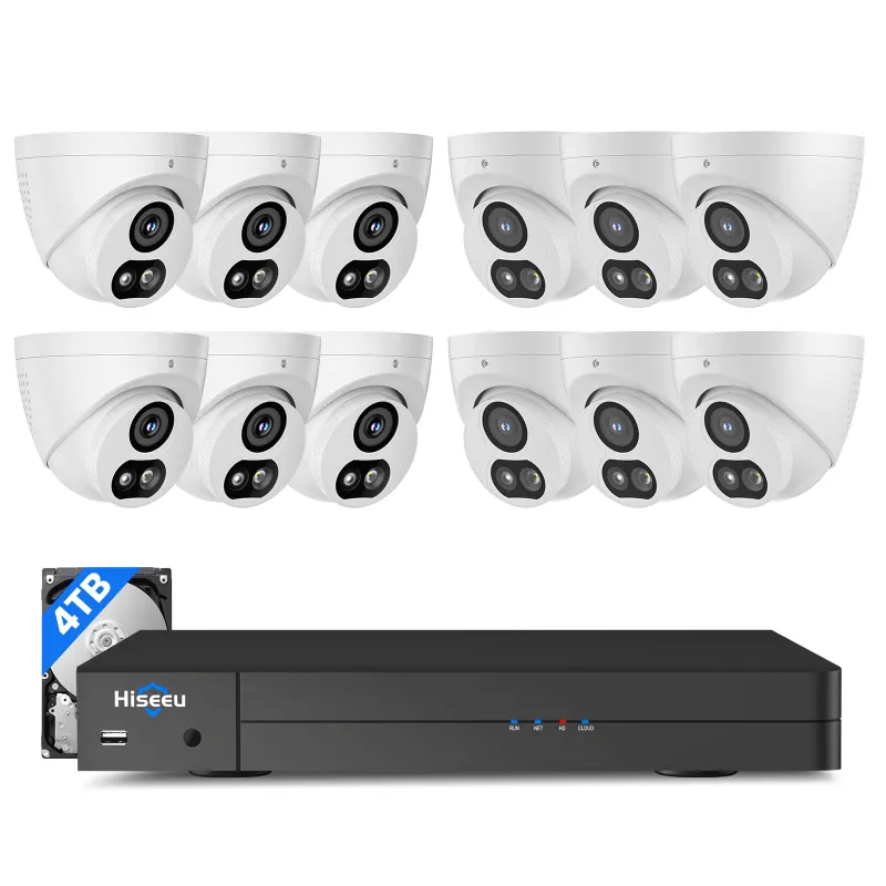 Hiseeu 4K 8MP 16-port PoE dome camera system with color night vision