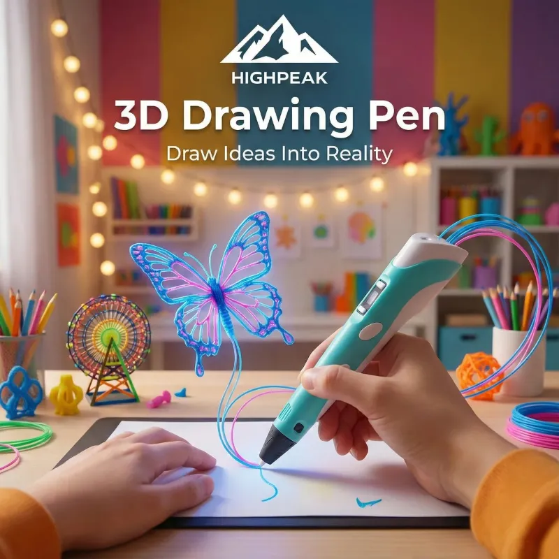 HighPeak 3D Drawing Pen held in a child's hand drawing a 3D shape