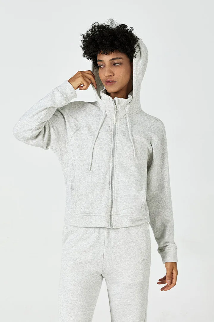 SALTUM Cropped Zip Hoodie with embroidered sleeve logo and hood