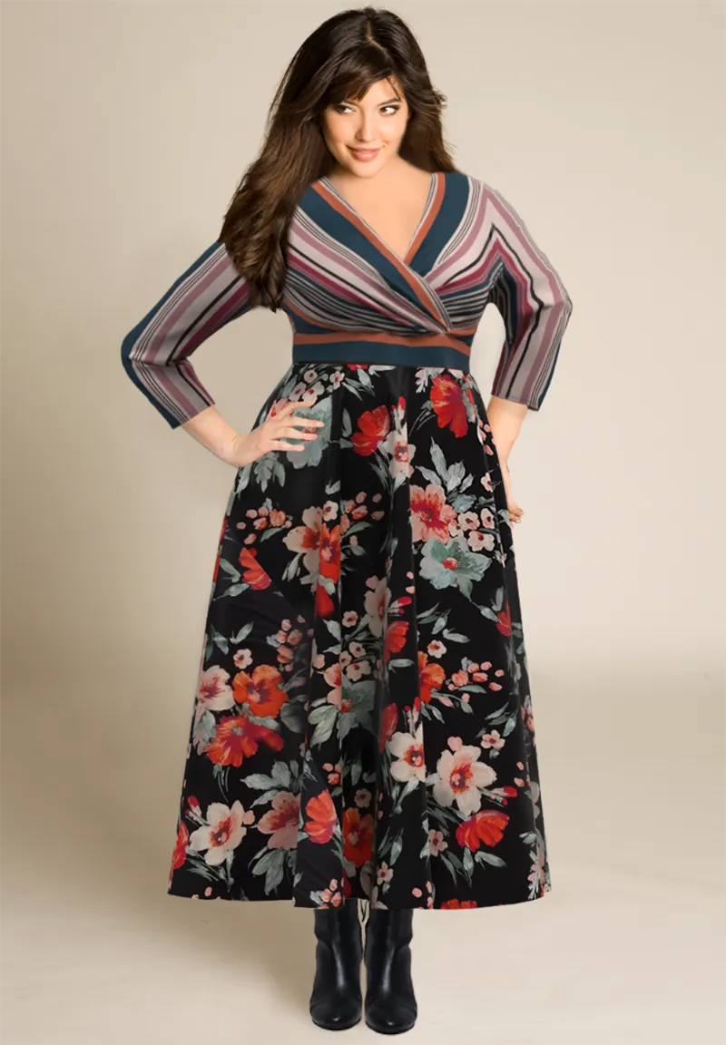 IGIGI Sasha Plus Size Dress, unique stripe and floral design