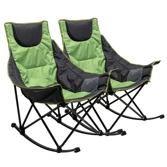 SunnyFeel Outdoor 2pk Heavy Duty Oversized Rocking Camping Chair in green with carry bag