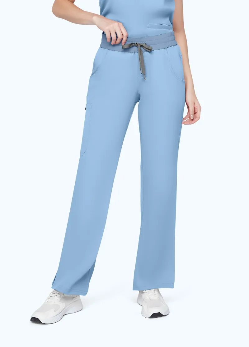 COMENII StyleFlex Essential Scrub Pant in ceil blue straight leg style