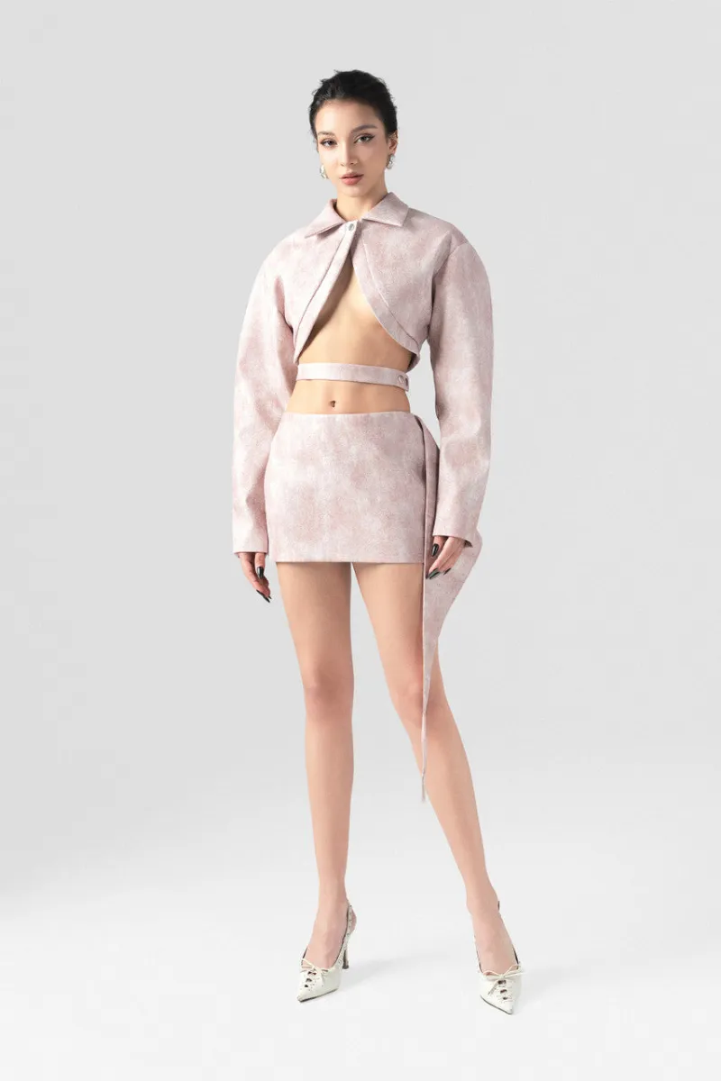 Kalisa Badass Leather Crop Blazer and Mini Skirt Set, black leather blazer and matching mini skirt