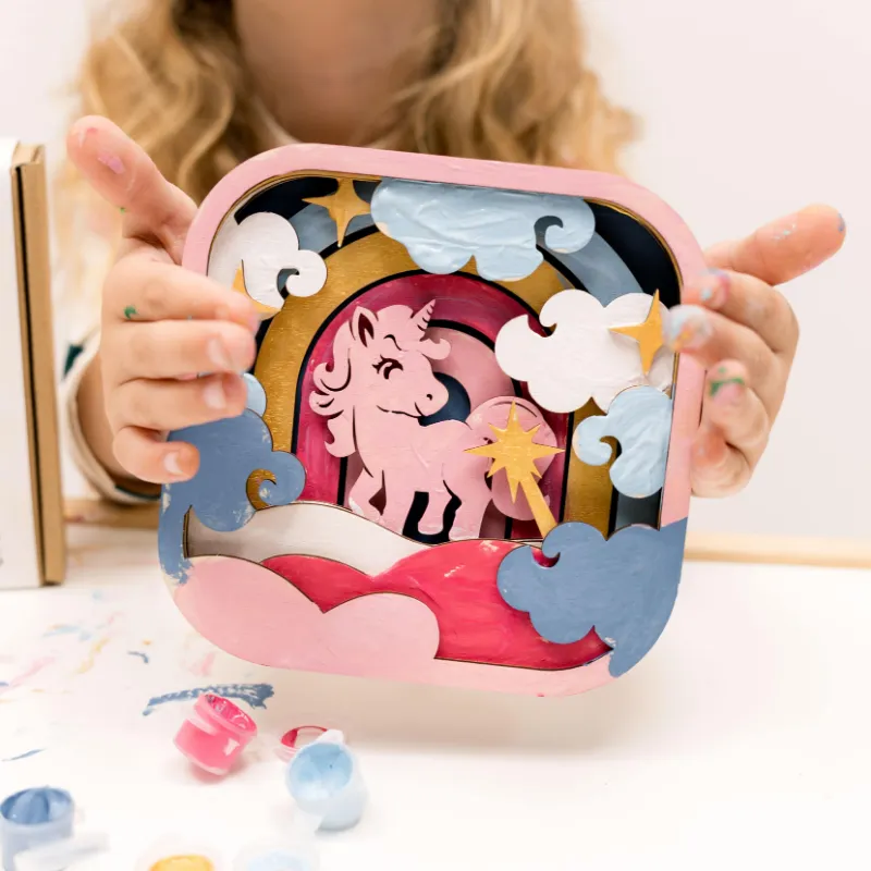 Enjoy The Wood 3D DIY Wood Painting Kit for Kids Unicorn with wooden unicorn pieces