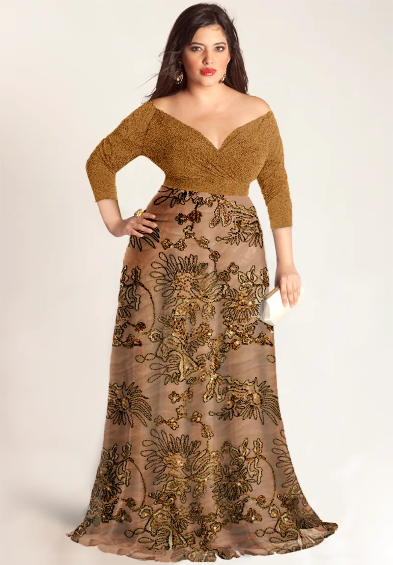 IGIGI Andromeda Gown (Made To Order) - golden knit gown with sequin-embroidered black tulle skirt