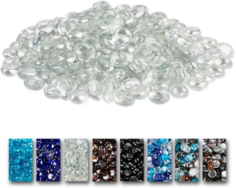 GrillPartsReplacement 10 LBS 1/2 inch Ultra White Fire Glass Beads Reflective Tempered Fire Rocks Beads for Fire Pits, Fireplace and Fire Bo