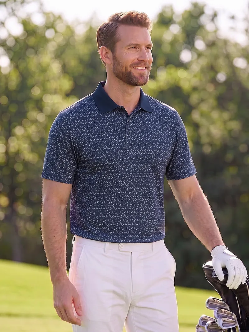 Maelreg Golf Premium Ribbed Collar Print Polo Shirts, men's print golf polo with ribbed collar