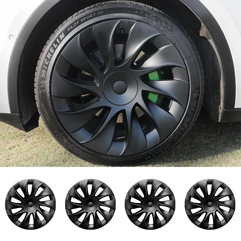 Tesstudio Cyclone Wheel Cover set in 19/20 inch sizing installed on Tesla Model Y