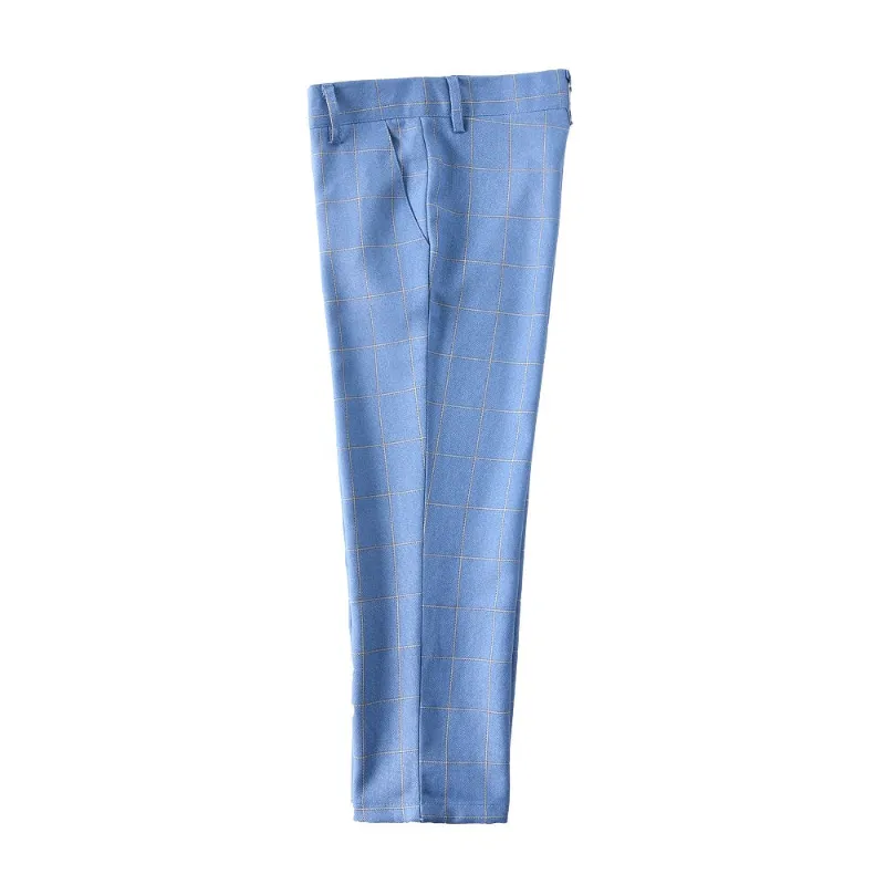 Wehilion Light Blue Plaid High Quality Formal Boys Dresswear Pants