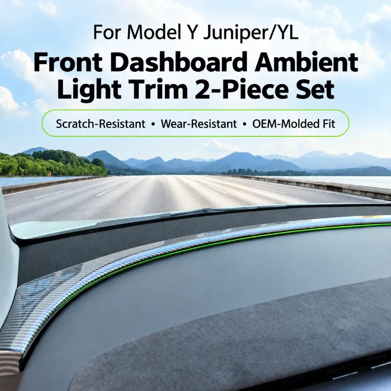 Tesstudio ABS Front Dashboard Ambient Light Trim installed on Tesla Model Y Juniper dashboard