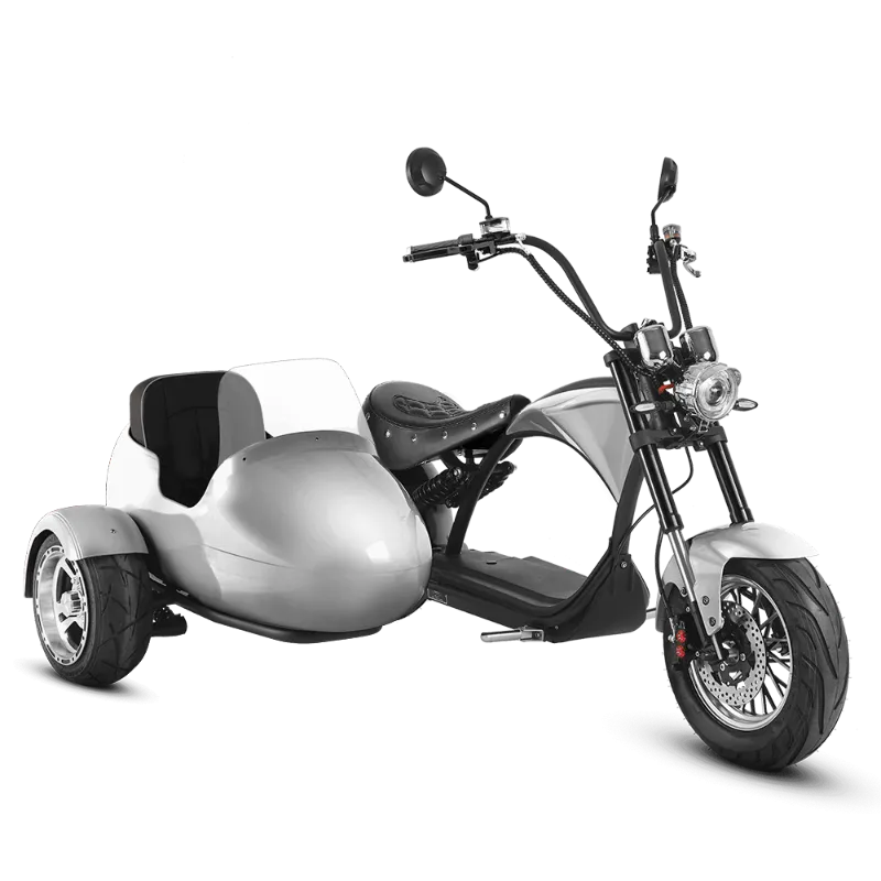 Eahora E-scooter M1P with Sidecar in Space Silver, retro chopper scooter with attached sidecar