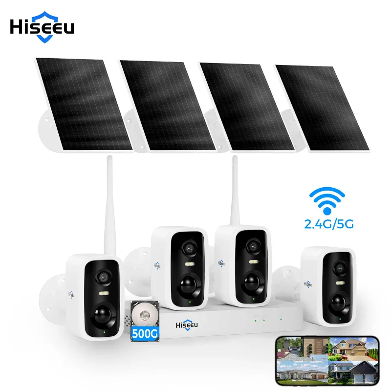 Hiseeu 4MP solar-powered outdoor wireless security camera system with siren