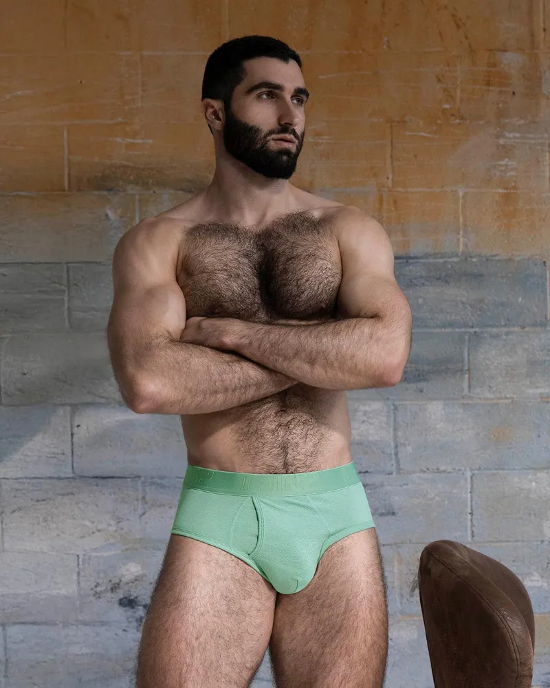 C-IN2 Flex Fly Front Brief Sage Green, mesh brief front view