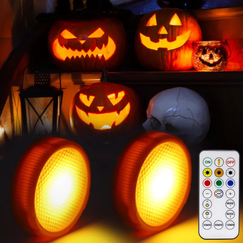 AIBOO Halloween LED Pumpkin Lights 2-Pack with Remote Control Battery-Operated