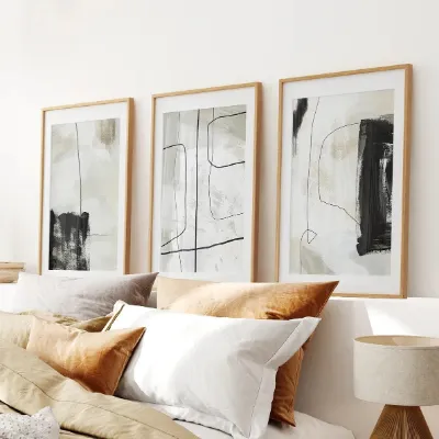 Wall Art Set 3 Piece Nordic Abstract Line Art Set. Brush Strokes - abstract brush stroke art prints