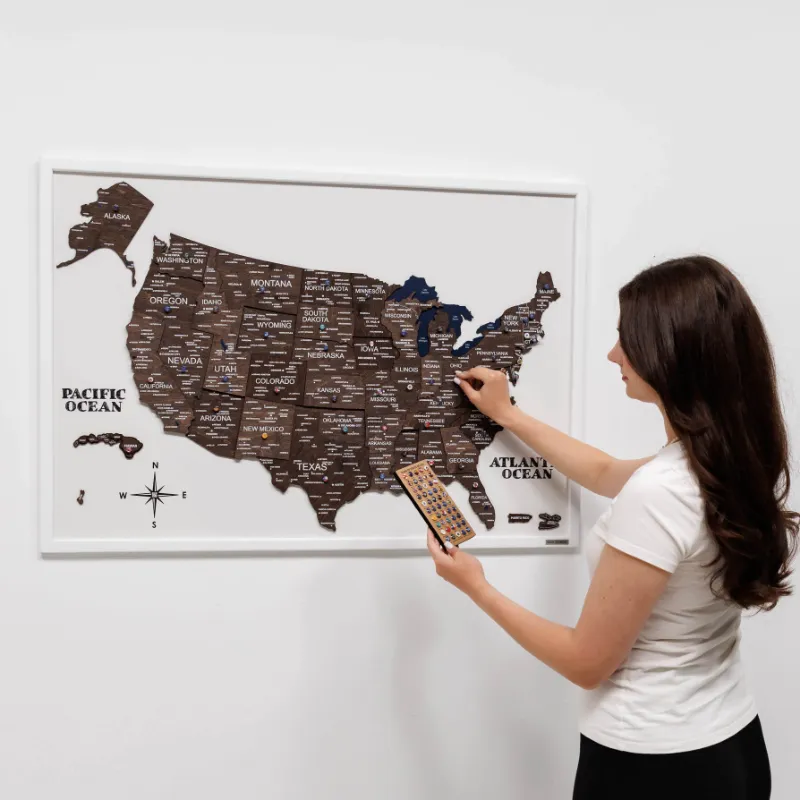 Enjoy The Wood 3D Wooden USA Map on Board Dark Walnut showing deep brown layered states