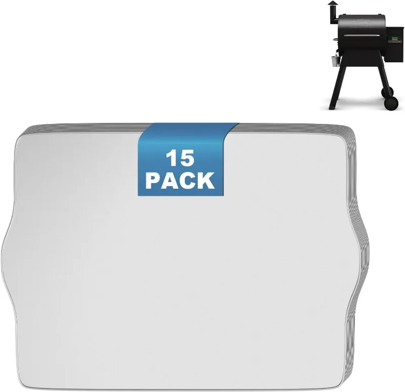 GrillPartsReplacement 15 Pack BAC507 Drip Tray Liner for Traeger Pro 22 Pro 575 Series aluminum trays
