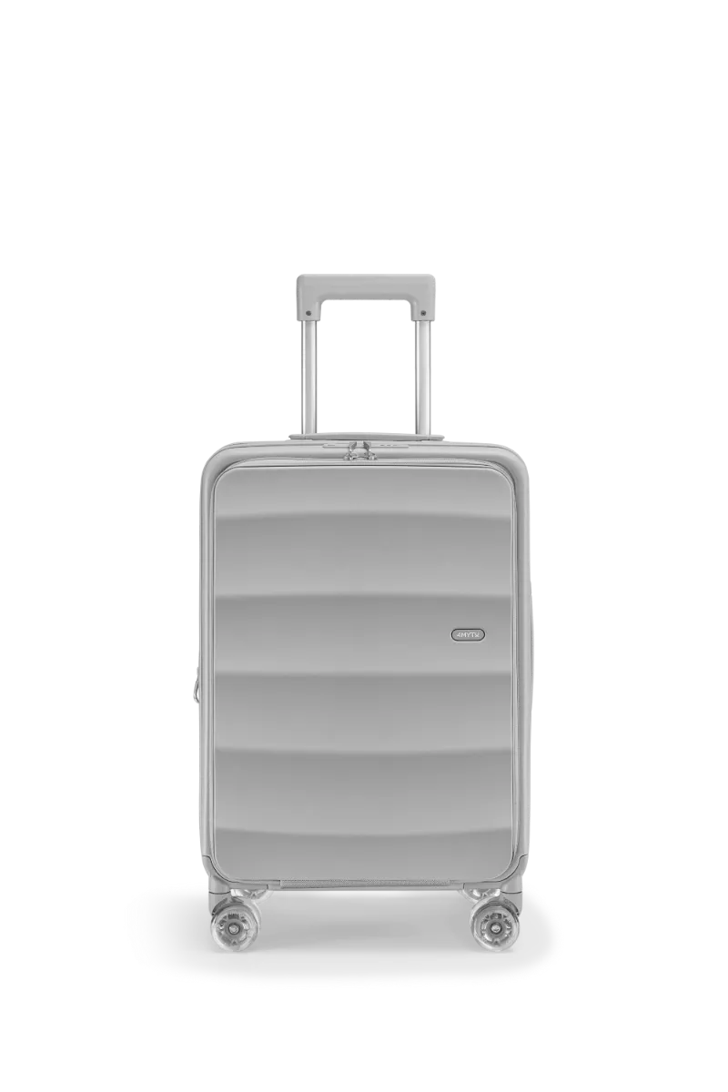 4MYTU Tank Lite Bigger Carry-on in Light Grey front-opening suitcase with laptop pocket