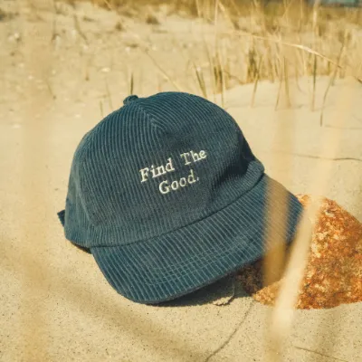 Find The Good Brand The Good Cord hat in blue corduroy 5 panel style