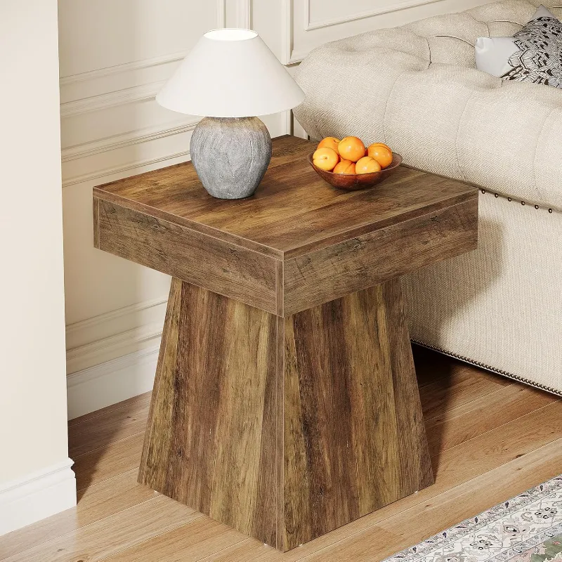 Tribesigns 19.6 inch square side table with mushroom stem base