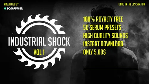 Tonepusher Industrial shock vol.1 preset pack artwork with dark industrial visuals