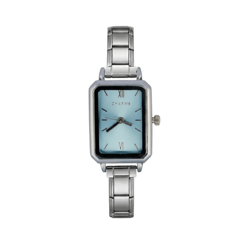 Charms Official Como Watch Silver with blue dial and charm personalization