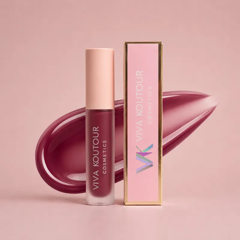 Viva Koutour Cosmetics Deep Burgundy Lip Gloss – wine-toned burgundy lip gloss with applicator