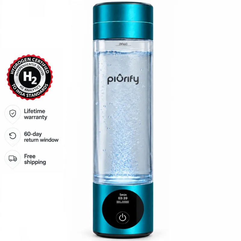 Piurify Hydrogenator Hydrogen Water Bottle in turquoise, portable hydrogen-infusing water bottle